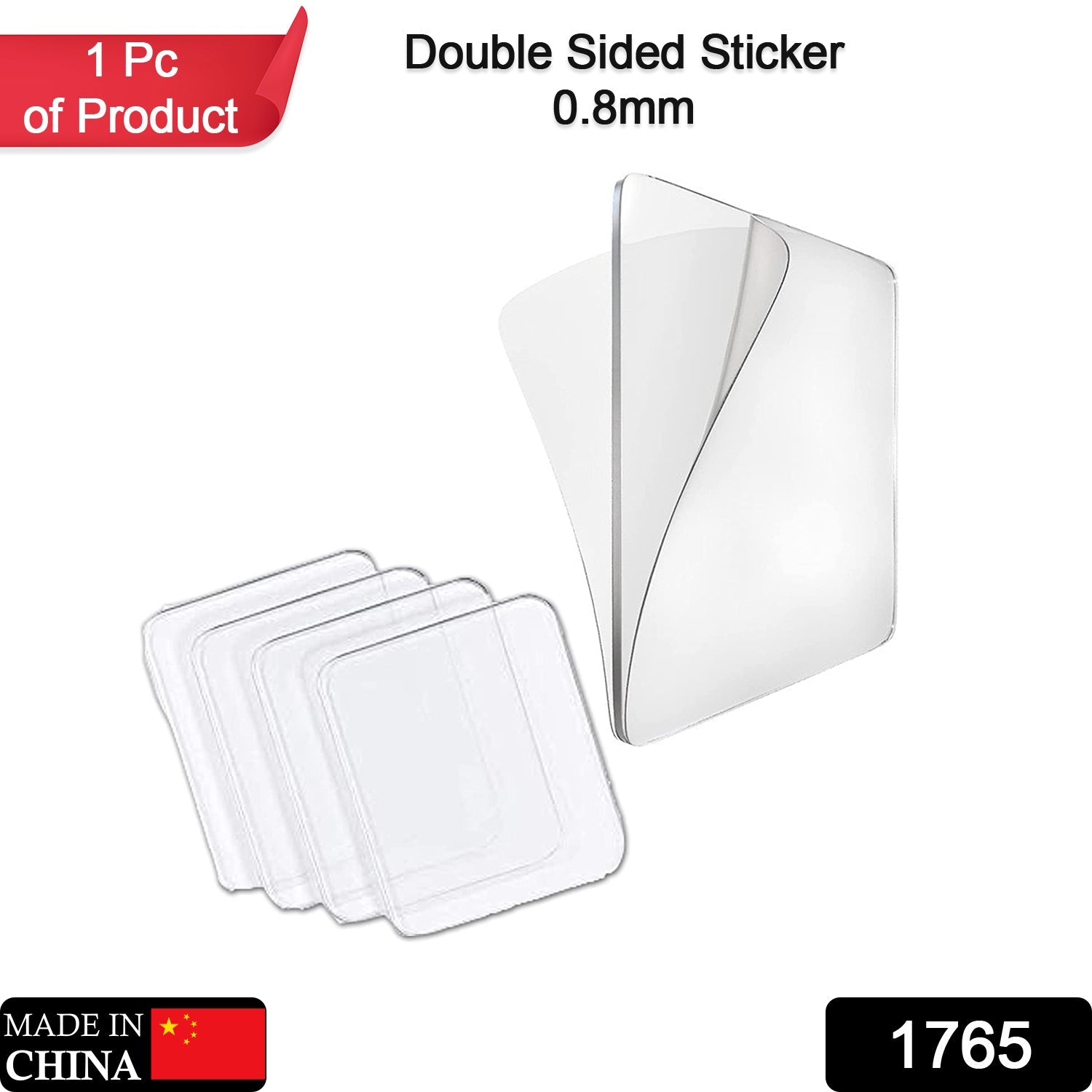 1765 New Double Side Tape Sticker Strong Waterproof Wall Indoor Nano Adhesive No Trace Gel Clear Industrial Multipurpose Removable Use for Bedroom, Home, Kitchen, Hotel (0.8mmx1pc)