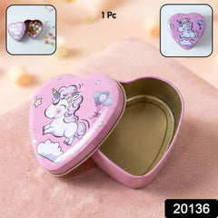 Decorative unicorn tin box in heart shape