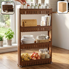 Multipurpose Plastic 4 Layer Storage Rack with Wheels