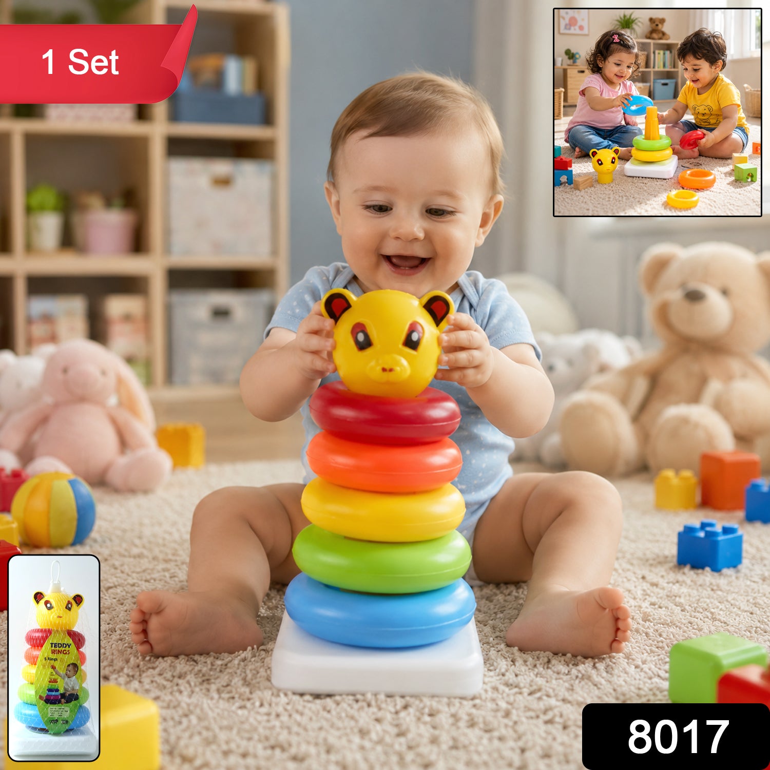 Plastic Baby Kids Teddy Stacking Ring Jumbo Stack Up Educational Toy 5pc