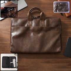 Elegant brown leather laptop bag with sturdy handle for office and travel