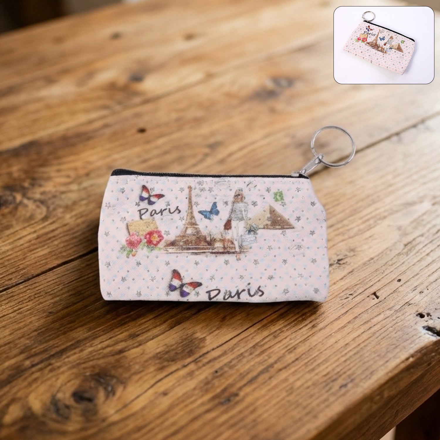 Small Paris Print Zipper Coin & Stationery Pouch (1 Pc)