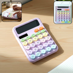 Cartoon style electronic calculator with colorful keys
