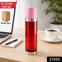 Stainless steel vacuum flask bottle with secure screw lid keeping beverages hot or cold
