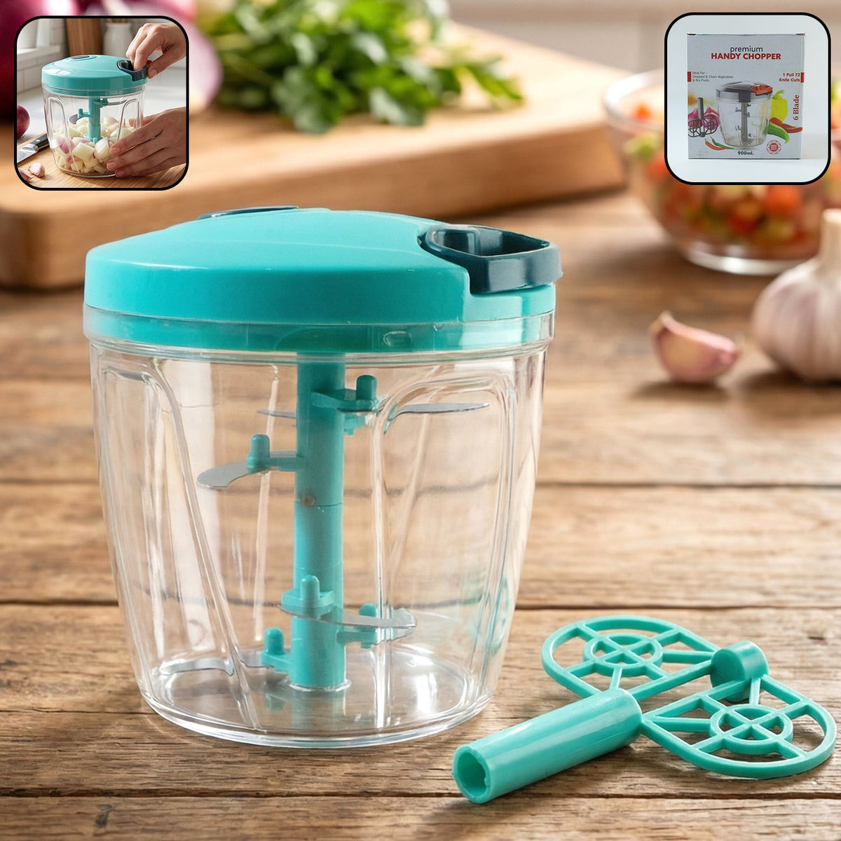 6 Blade 2in1 Manual Food Chopper with transparent 900ml container