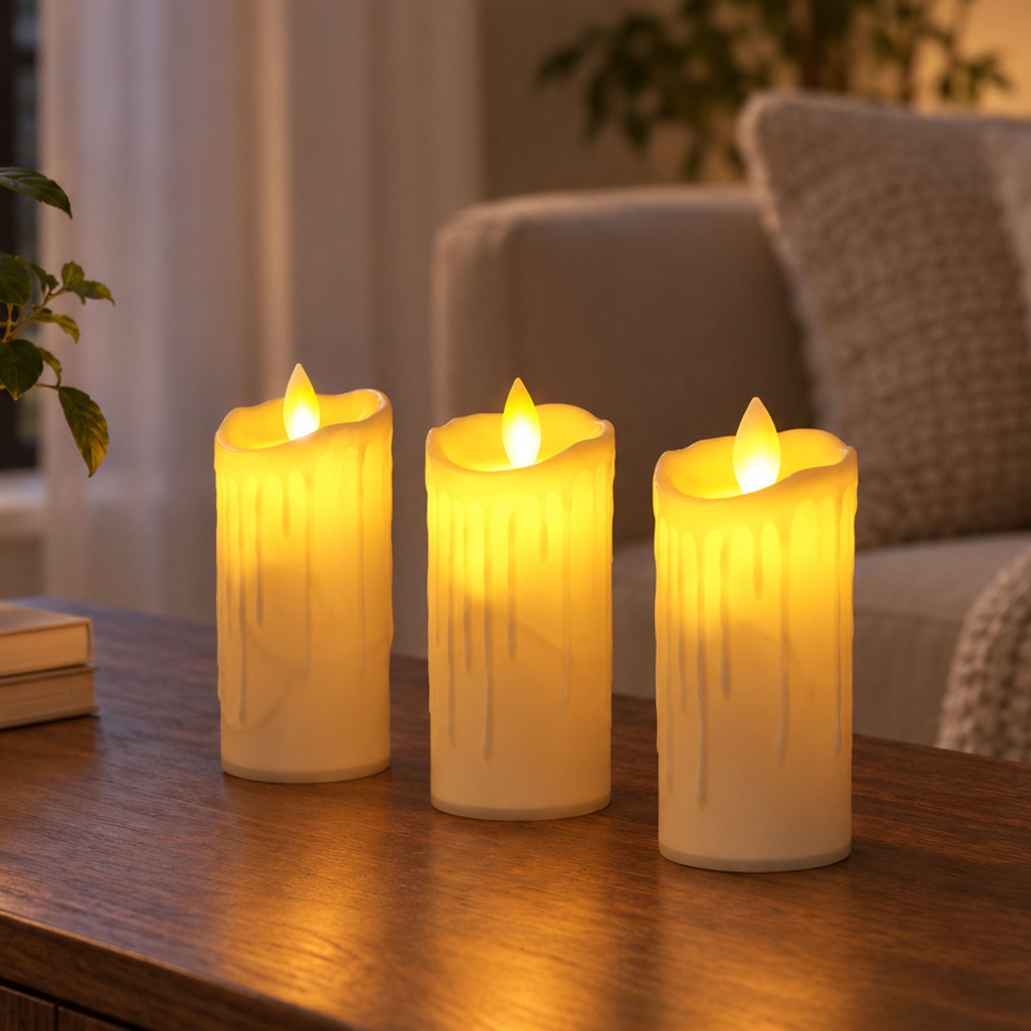 Flameless LED pillar candles festive table decor