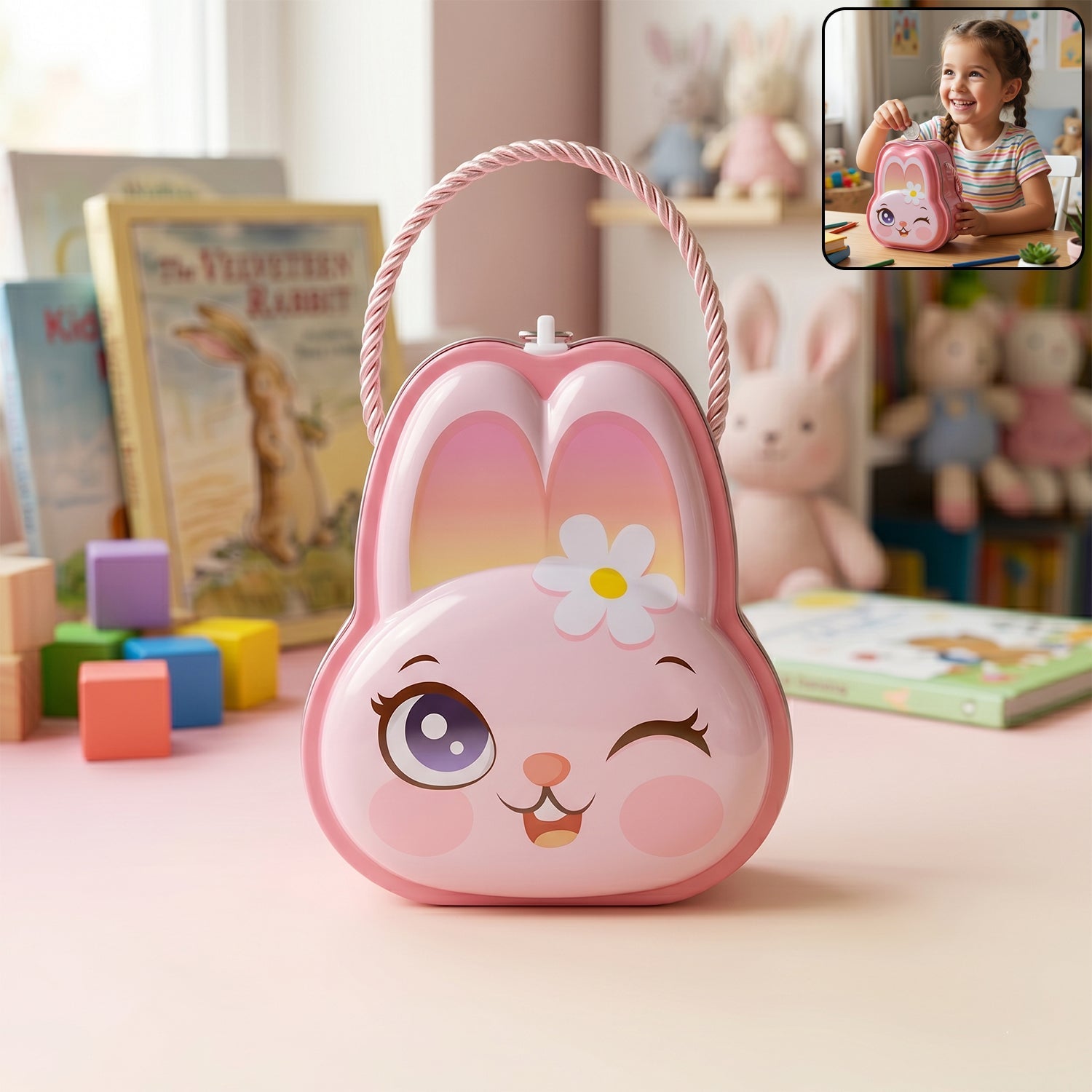 Cute Bunny-Shaped Metal Piggy Bank with Lock & Key – 1 Pc, Mix Design