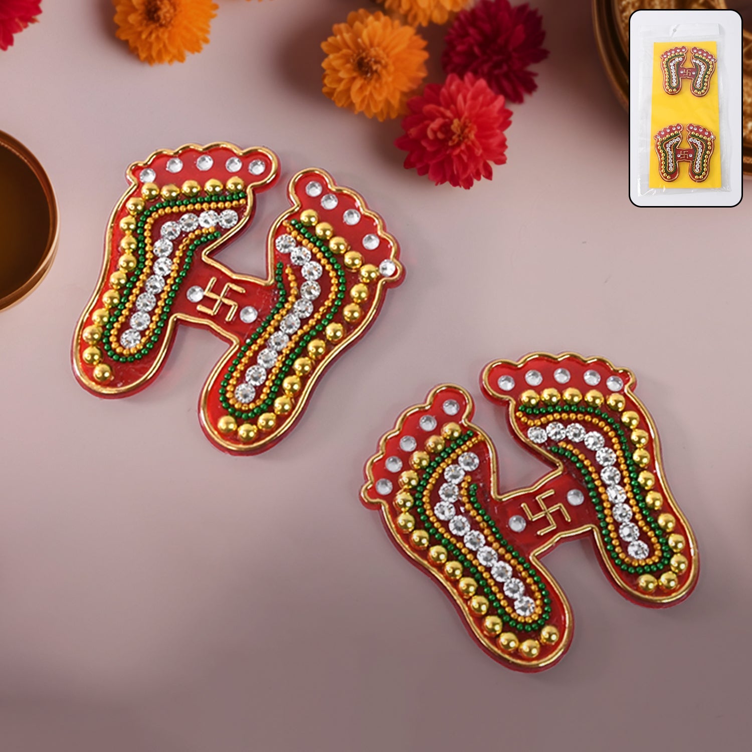 Decorative Laxmi Charan Paduka Sticker Set (Pack of 2 Pc)