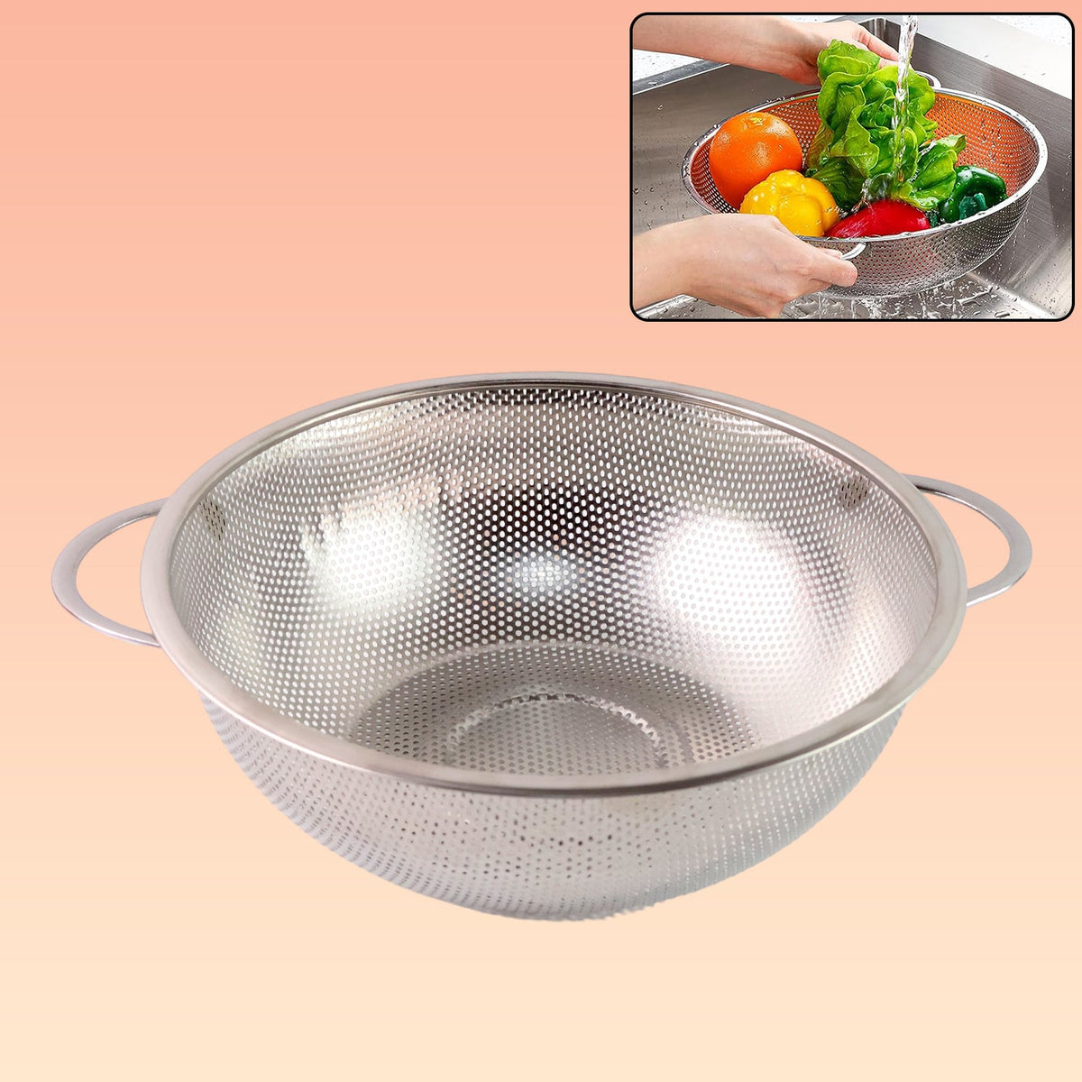 Multipurpose stainless steel rice & vegetable washing strainer bowl
