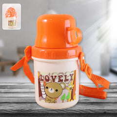 Lovely cartoon printed plastic kids cup with lid and strap