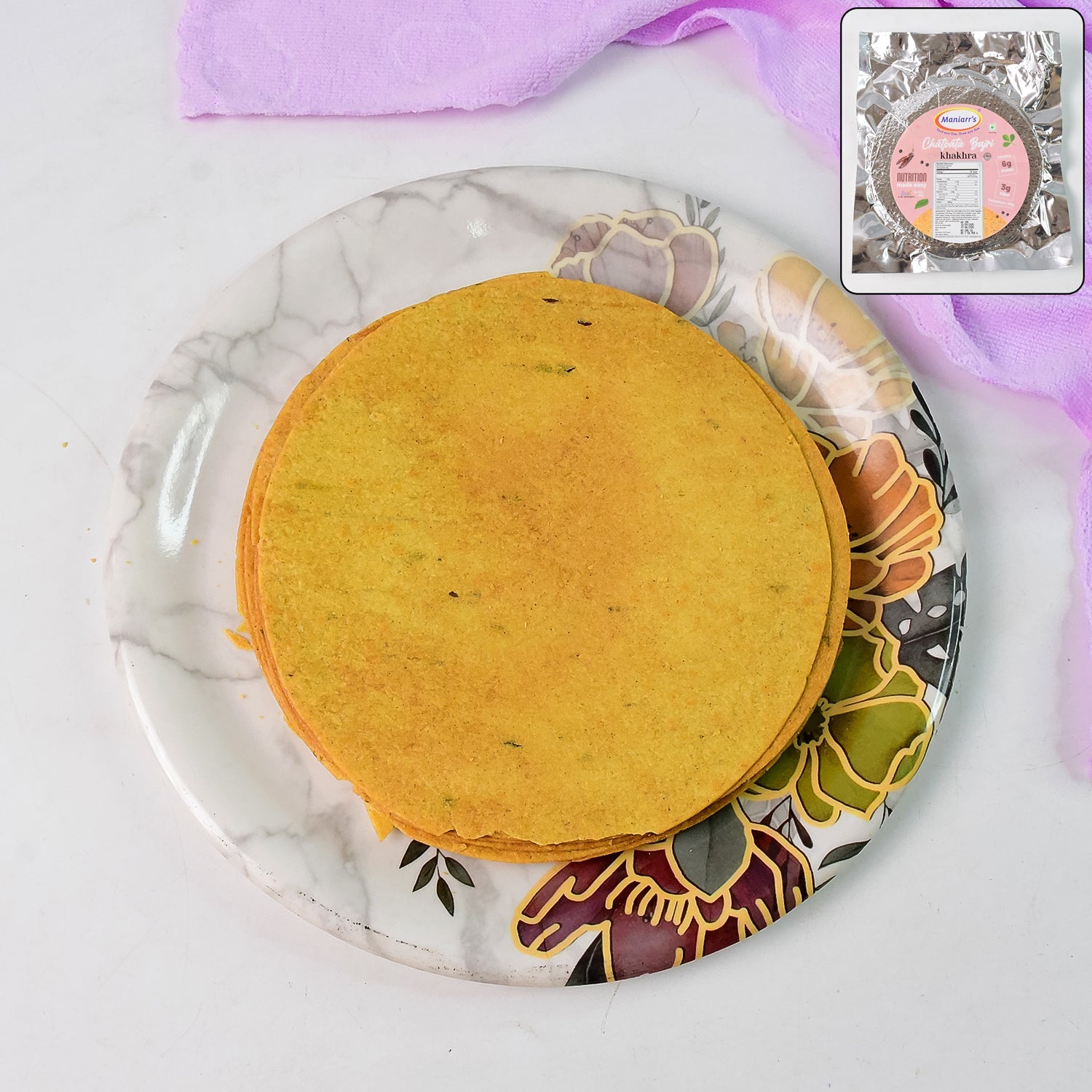 Maniarr's Chatpata Bajri Khakhra pack with vibrant branding.