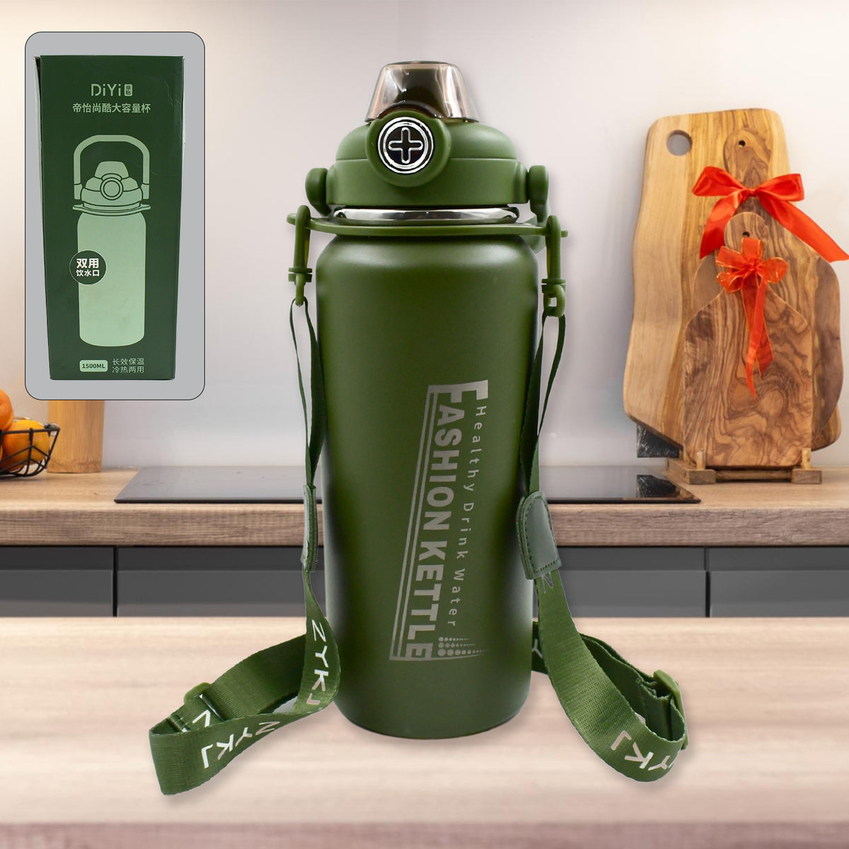 Stainless Steel Water Bottle Vacuum Insulated Thermos Flask Double-Walled Coffee Thermos Flask Leak-proof Water Bottle for Sports, Fitness, Gym (1500ML)