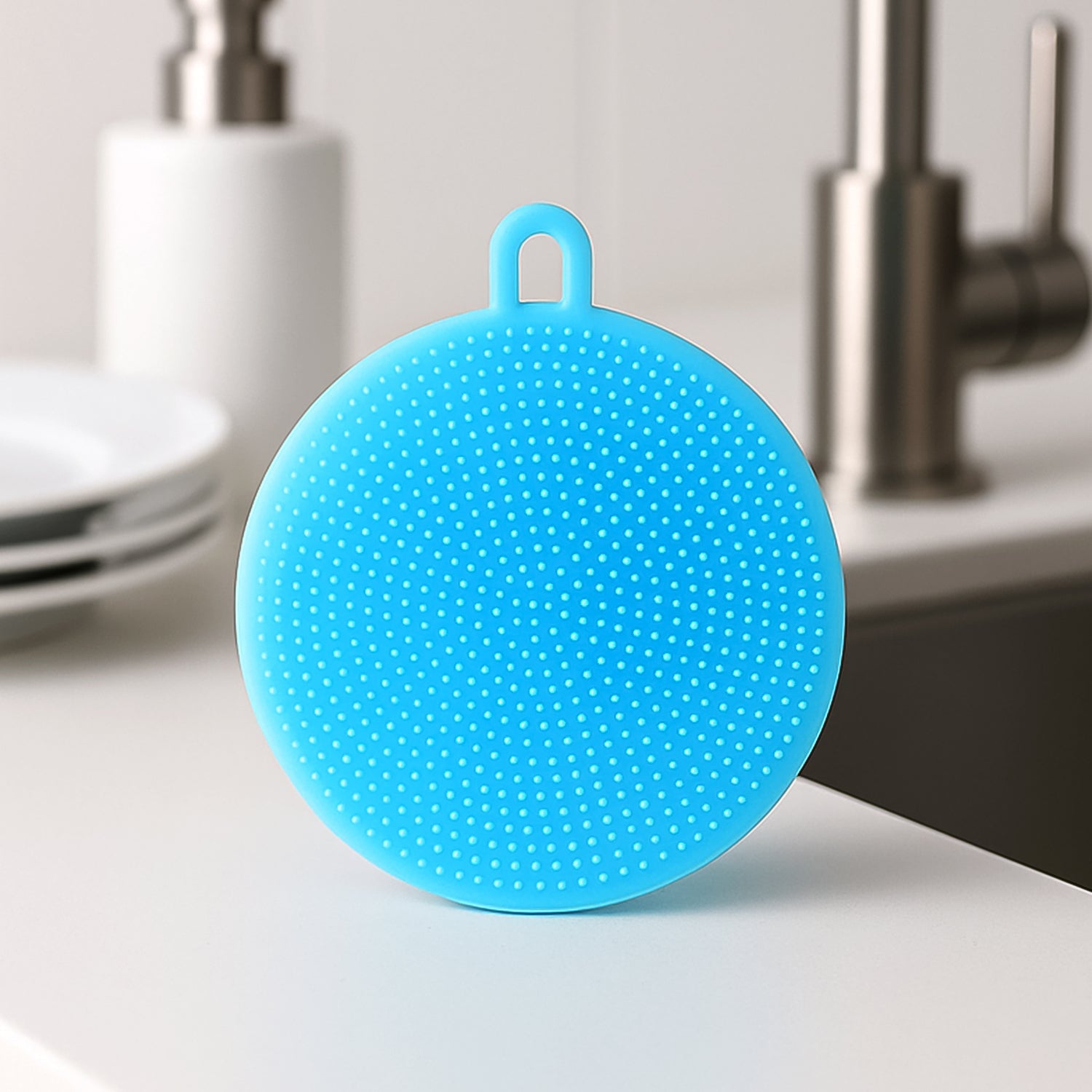 Sky Blue Silicone Dish Scrubber Sponge Mildew Free
