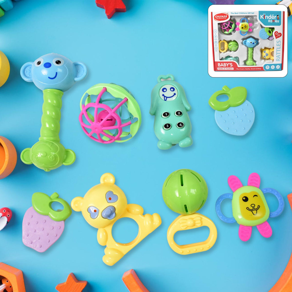 8-piece non-toxic baby rattle & teether set