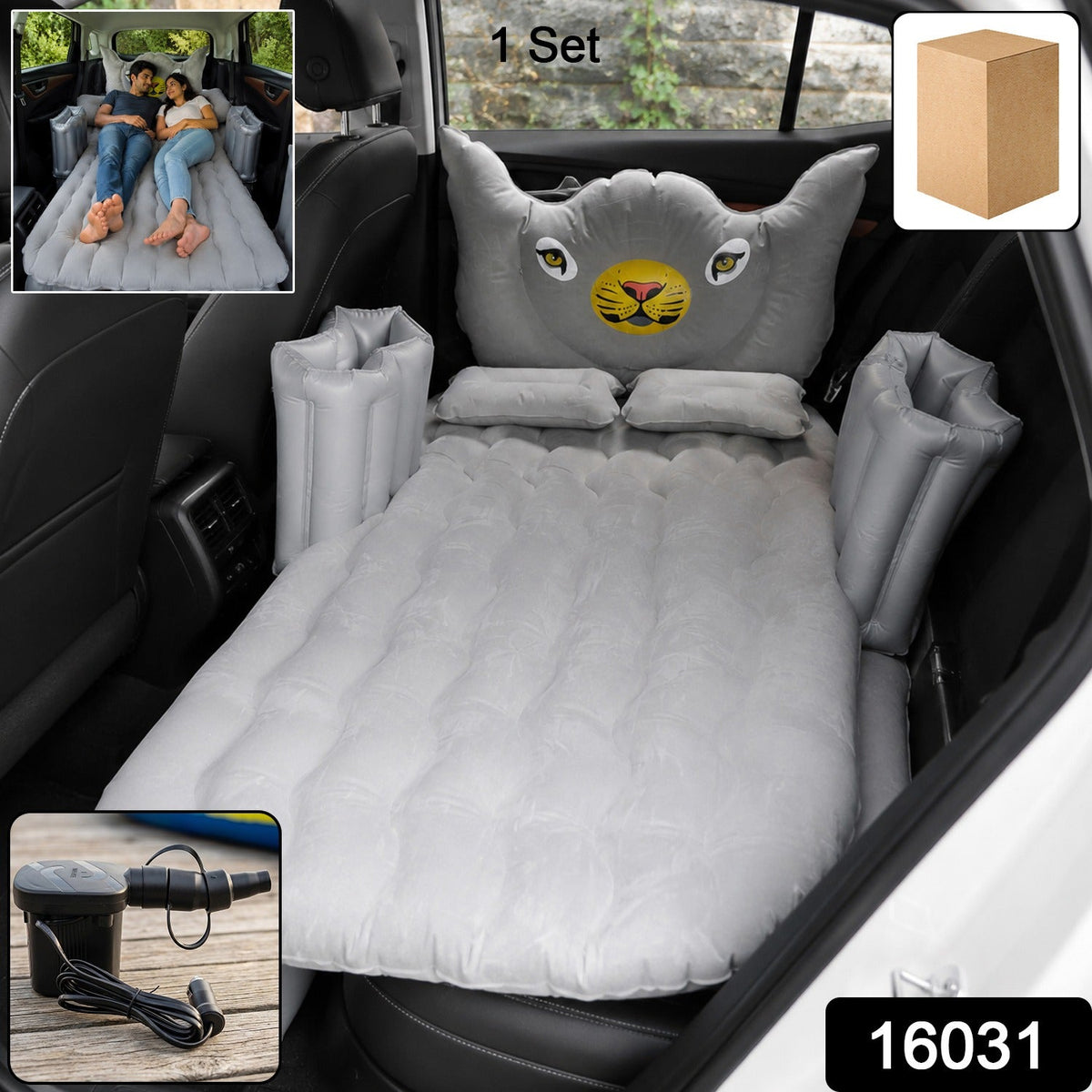 7-piece car air mattress bed set with tiger pillow and air pump