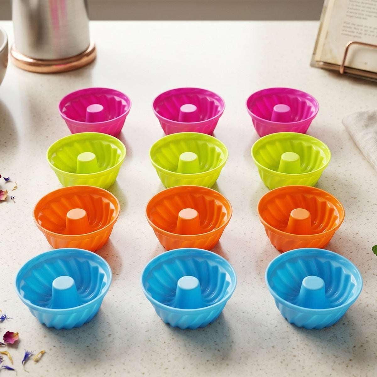 Main view of reusable silicone cupcake mould 12 pc set