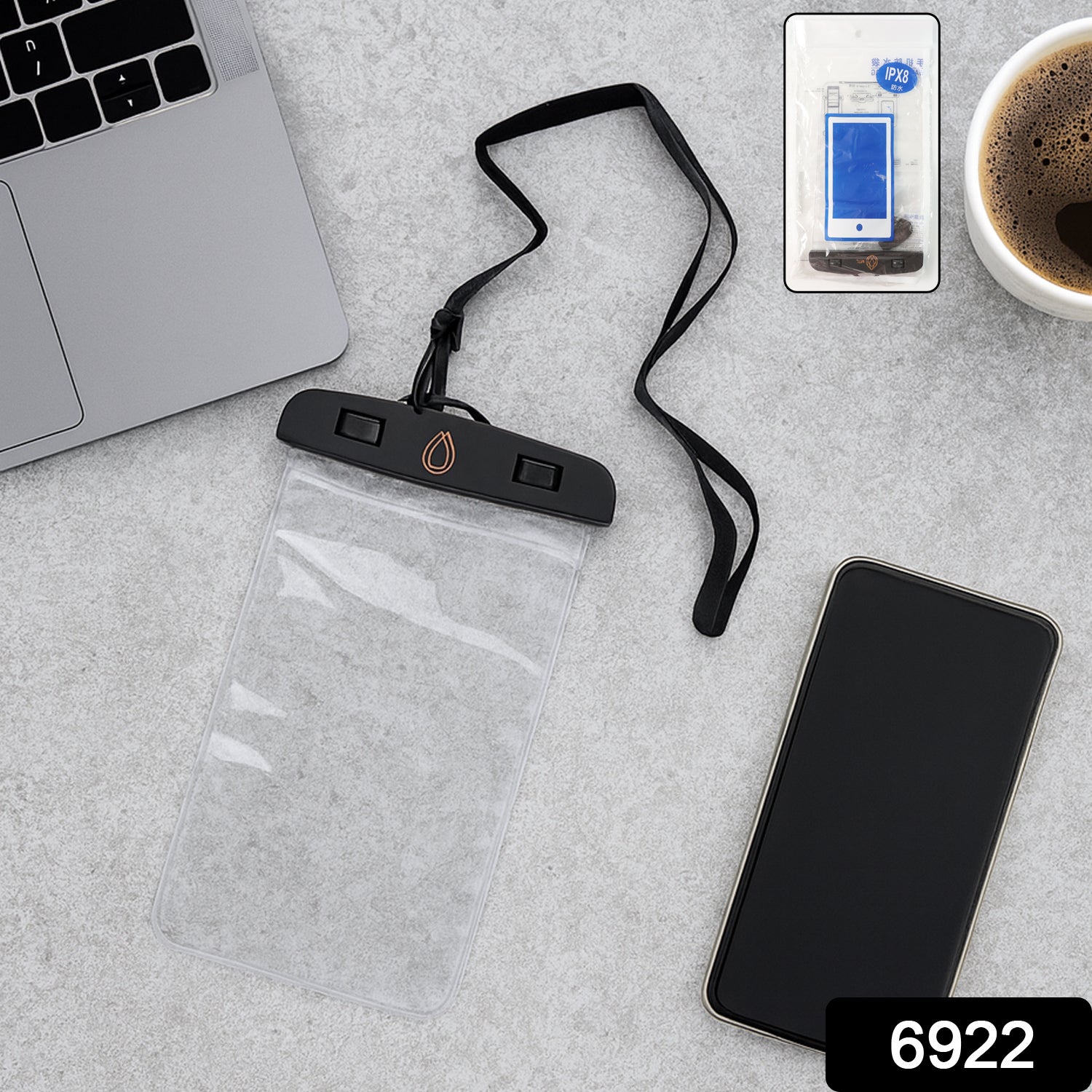 Mobile cover pouch showing sealed closure