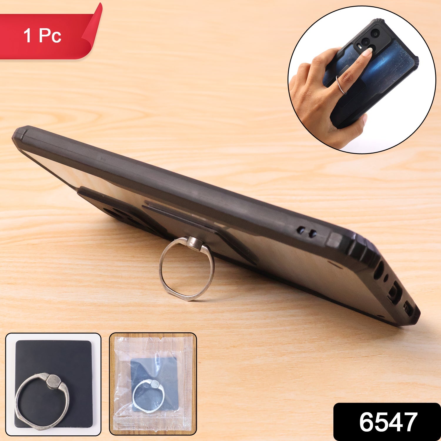 Mobile Phone Finger Ring Stand Holder on phone with 360 degree rotation