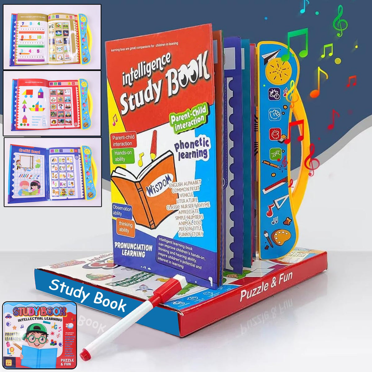 Interactive Musical Learning Book front cover showing colorful alphabets