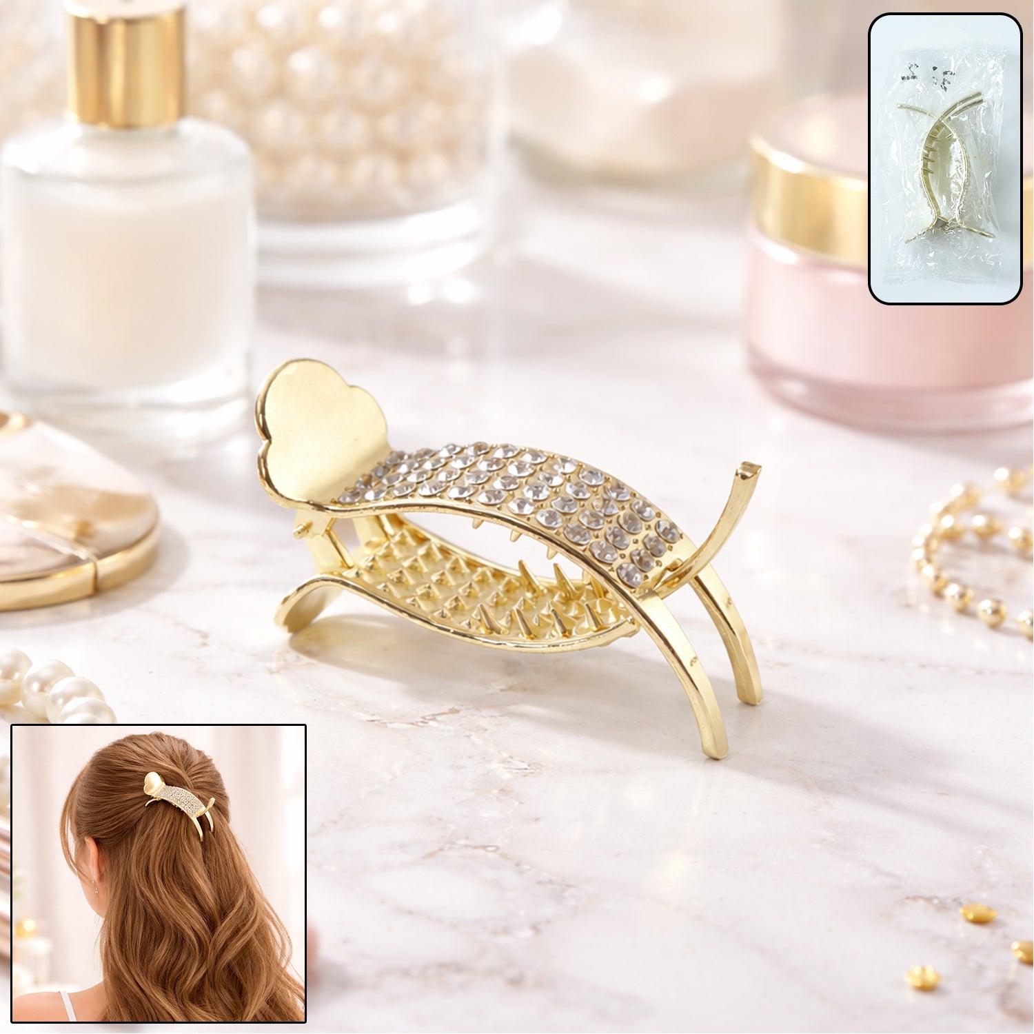 Premium Crystal Studded Hair Claw Clip front view