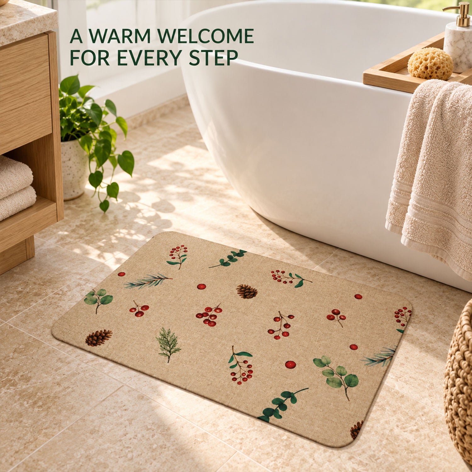 Linen look floor rug bathroom