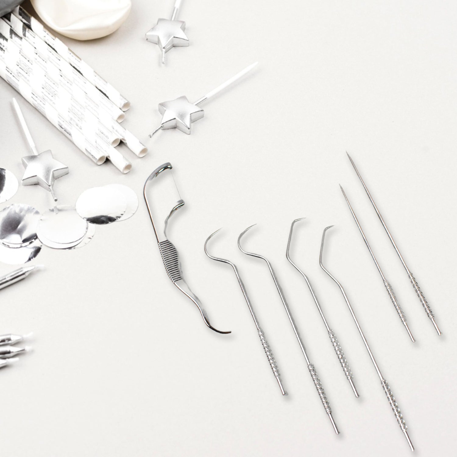 7 IN 1 STAINLESS STEEL TOOTHPICK FLOSSIER SET (1 SET / With Case)