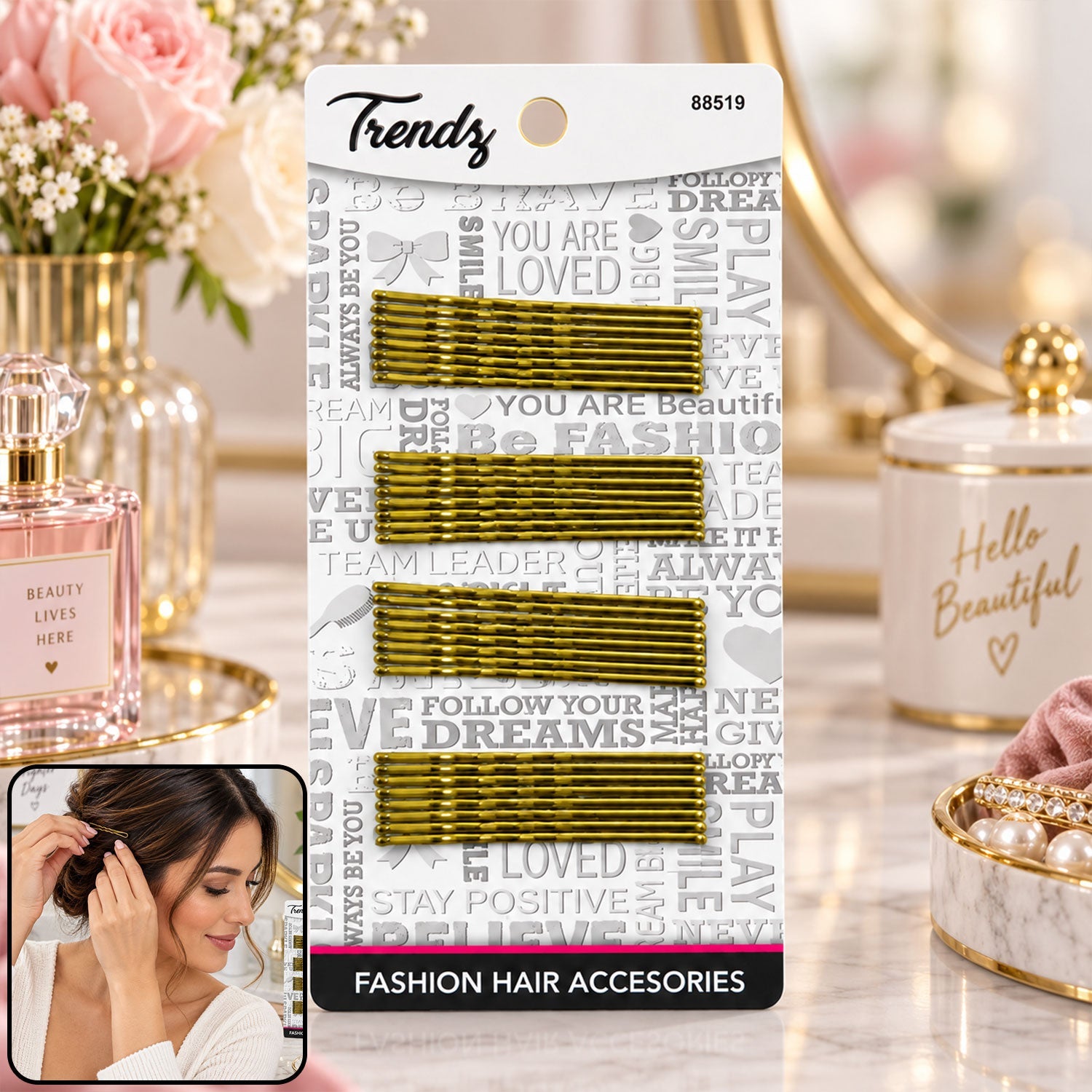 Wavy bobby pins hair styling