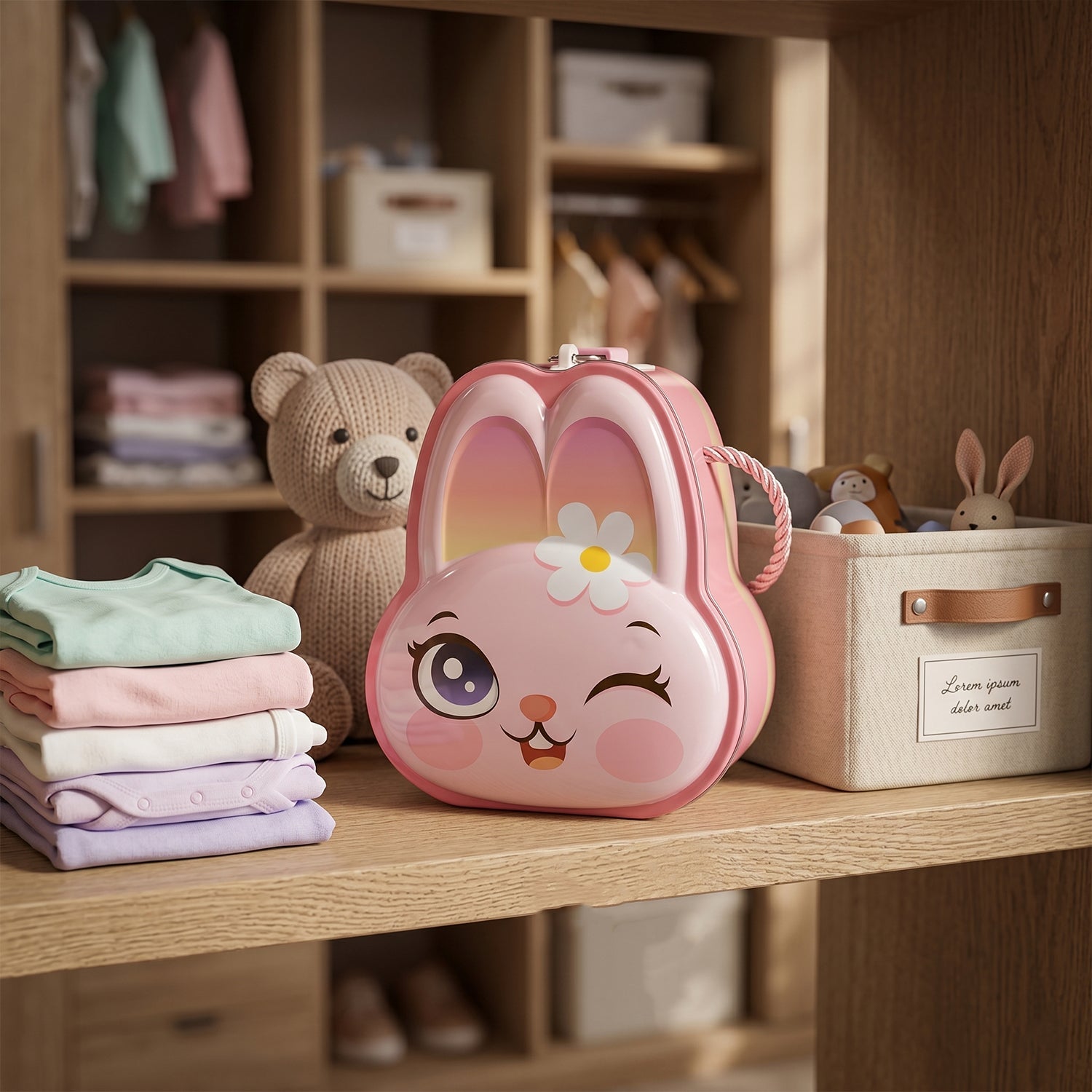 Cute Bunny-Shaped Metal Piggy Bank with Lock & Key – 1 Pc, Mix Design