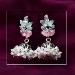 Silver Plated And White Contemporary Jhumkas
