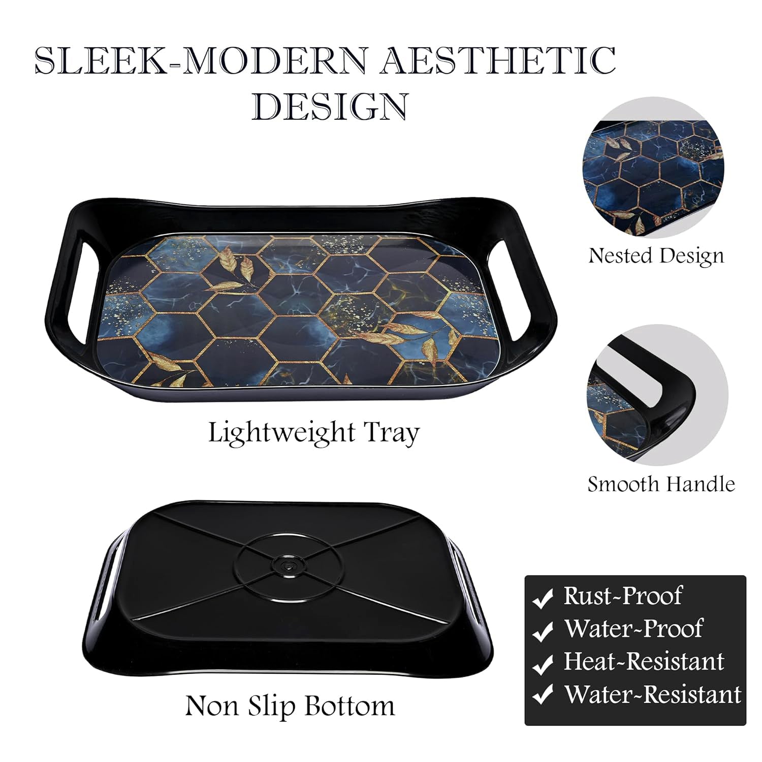 Stacked premium plastic serving trays