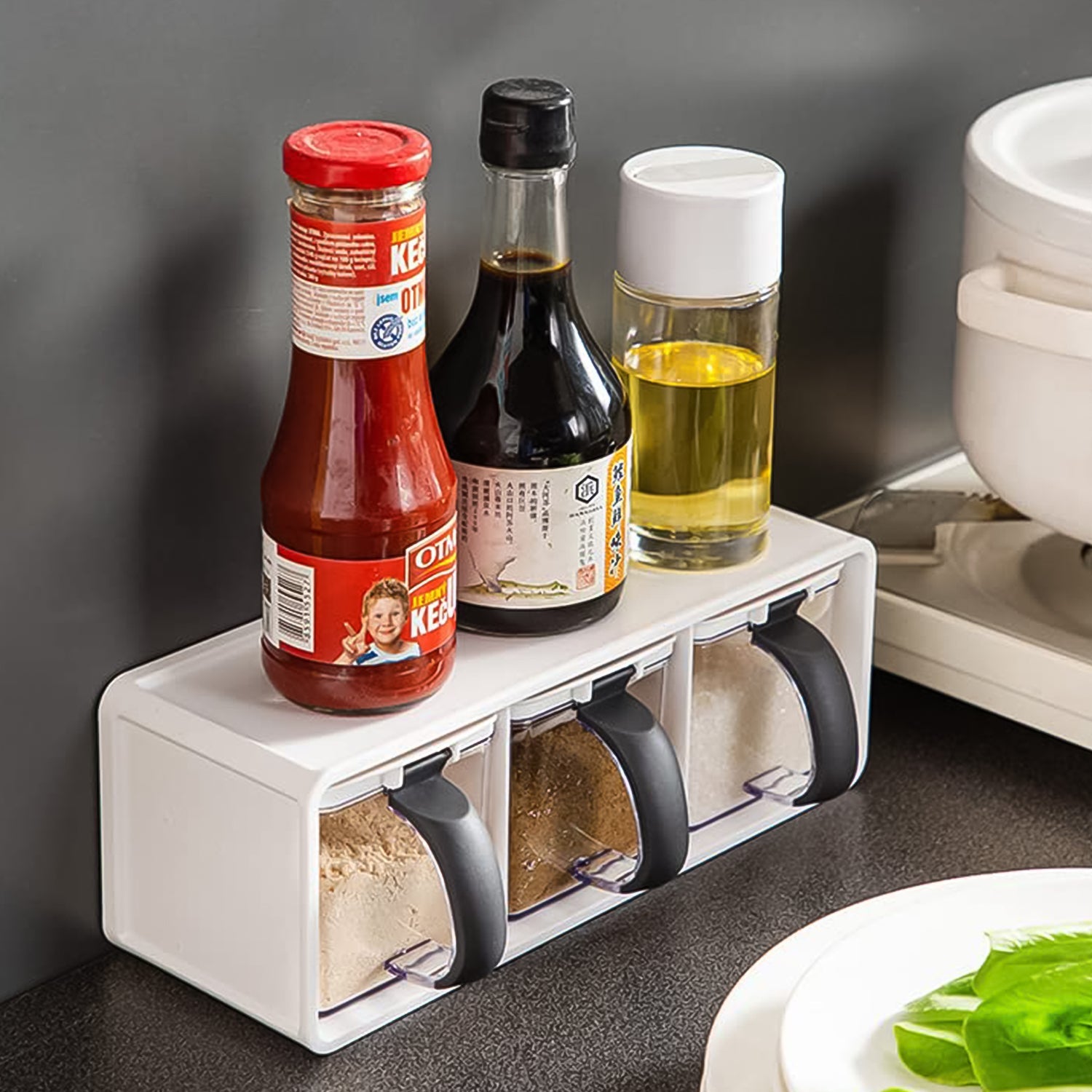 Close-up of Grinss modular spice storage container