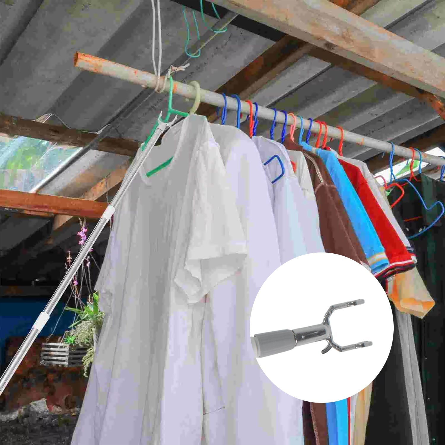 Stainless Steel Telescopic Pole Clothes Hooks Hanger (1 Pc / 155 cm)