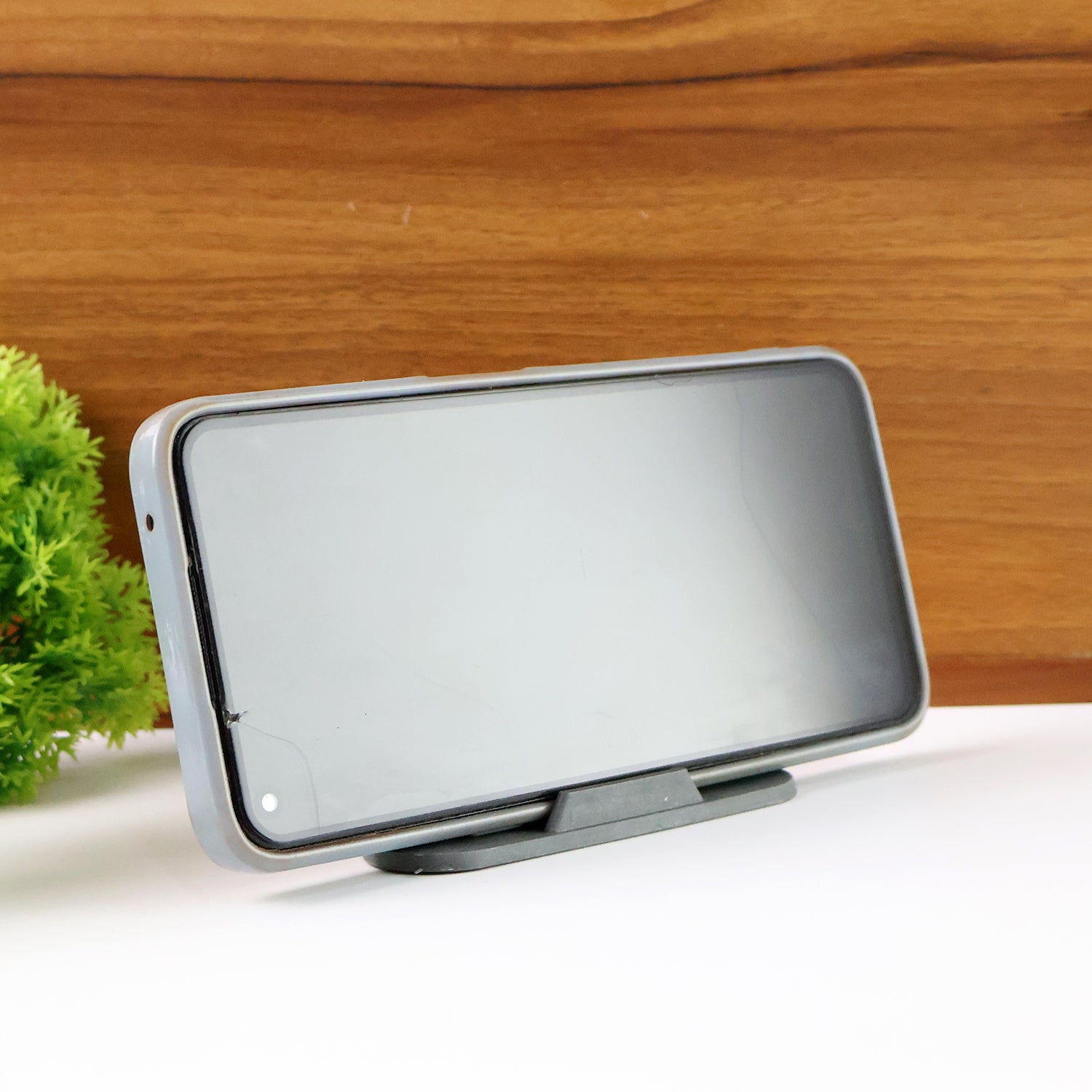 Close-up of Grey Pyramid Mobile Stand