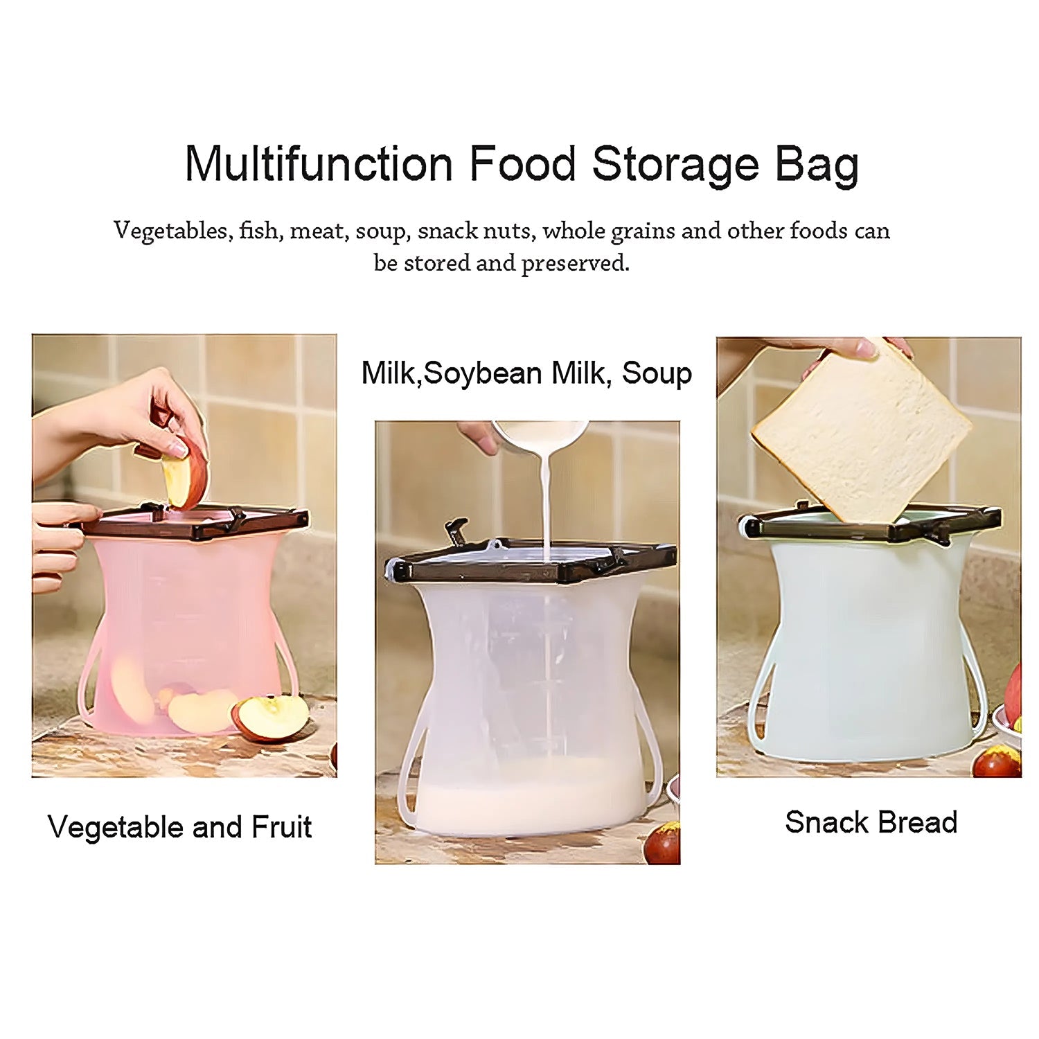 Colorful silicone food bags stacked