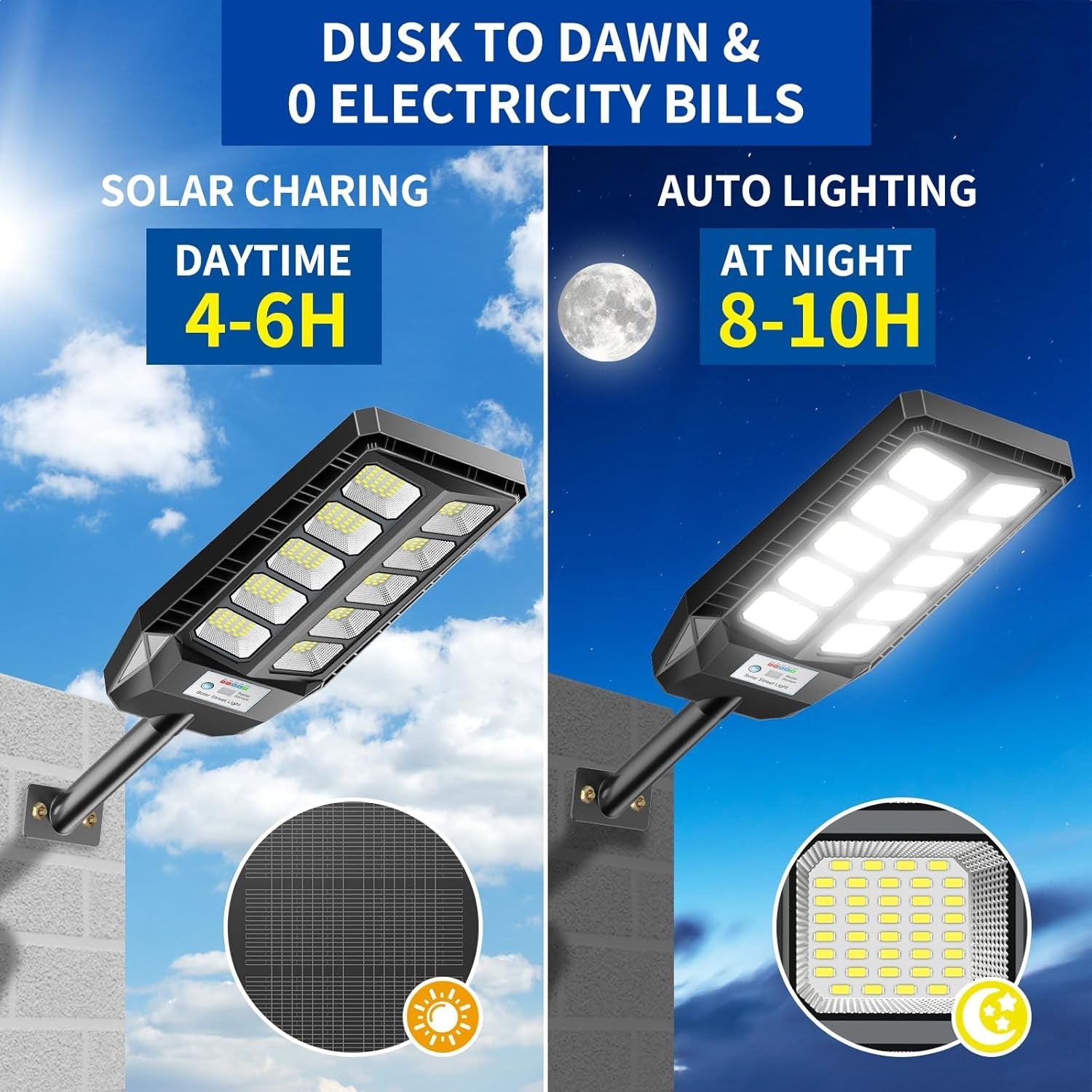 Solar LED street light displaying bright illumination