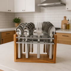 Apex 24-Piece Stainless Steel Cutlery Set with Wooden Stand