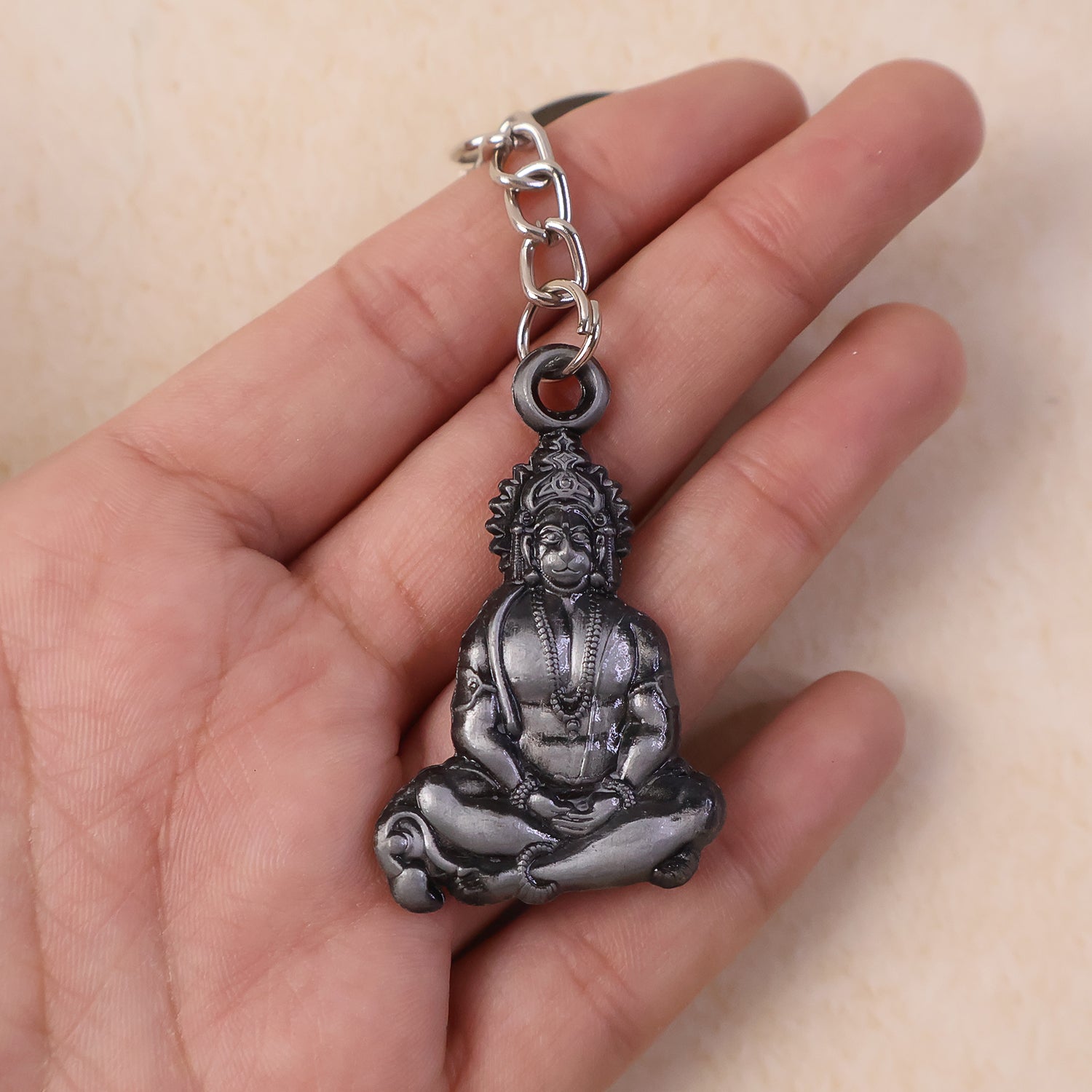 Premium Spiritual Hanuman Ji Sitting Pose Metal Keychain (1 Pc)