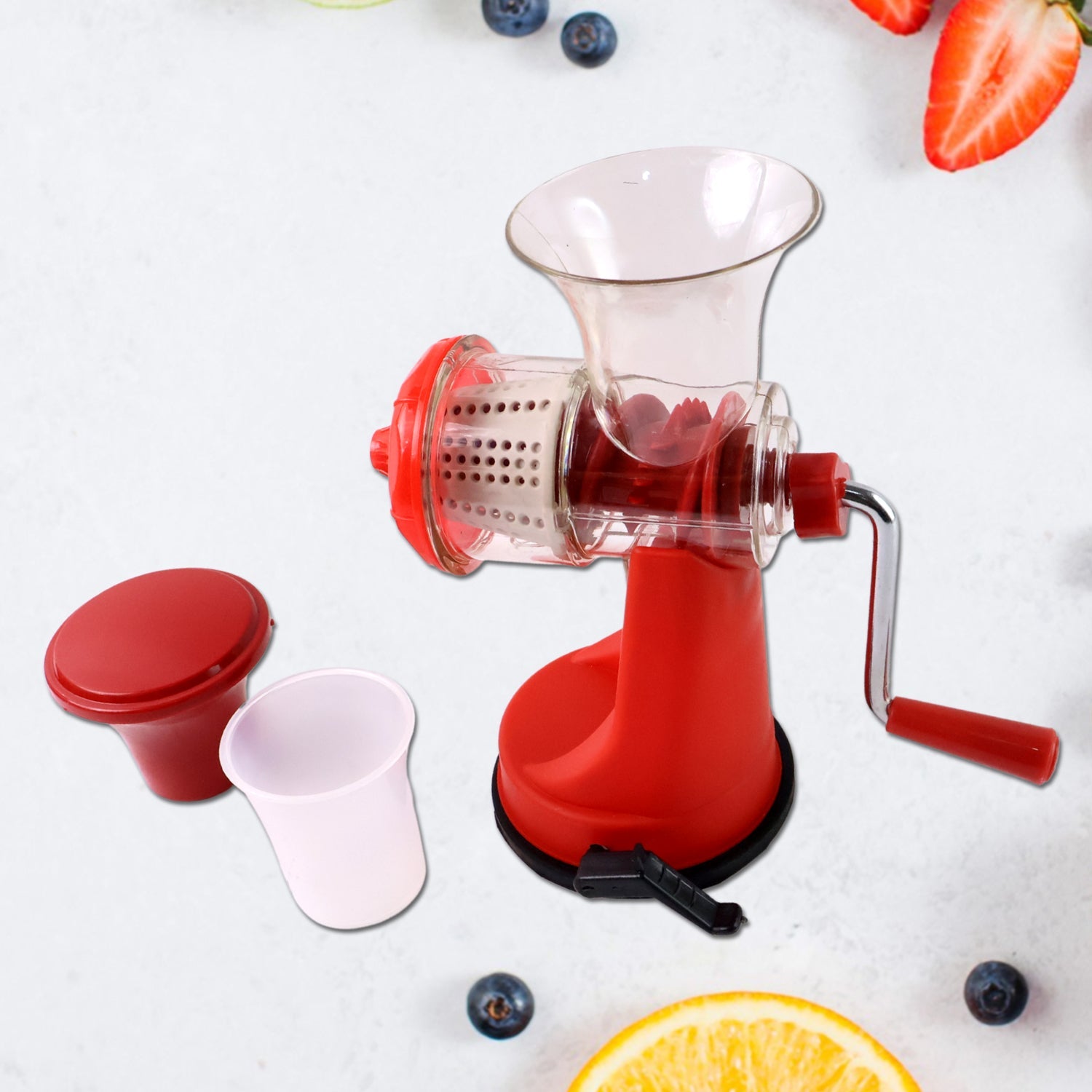 Detailed view of juicer mechanism and handle
