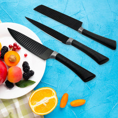 Kitchen knife set blades and handles close-up
