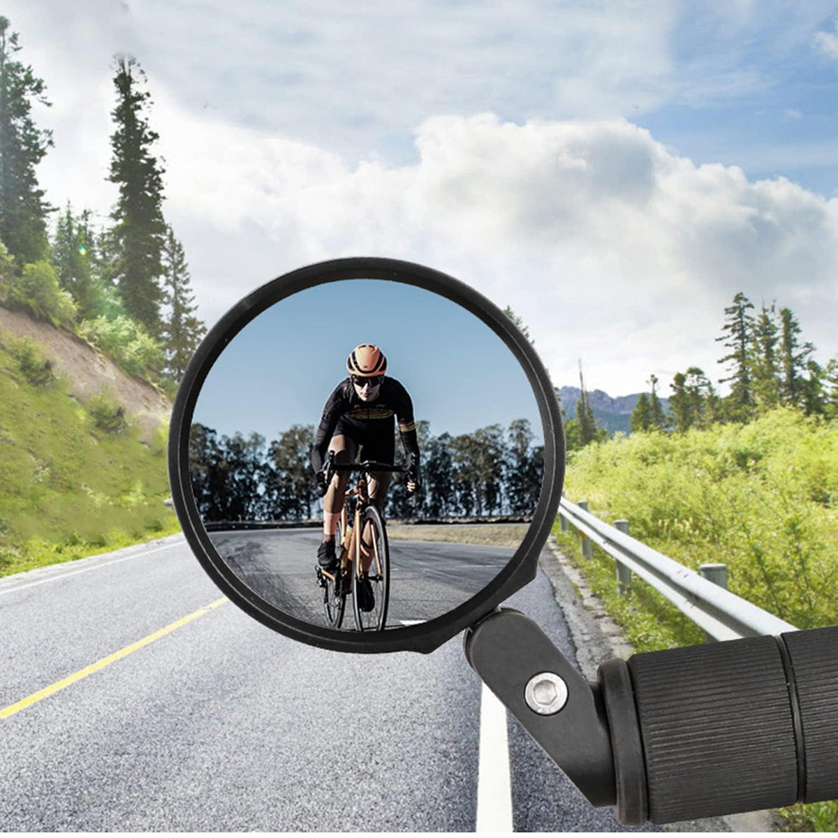 Bar End Bike Mirror mounted on bike handlebar showing wide rearview