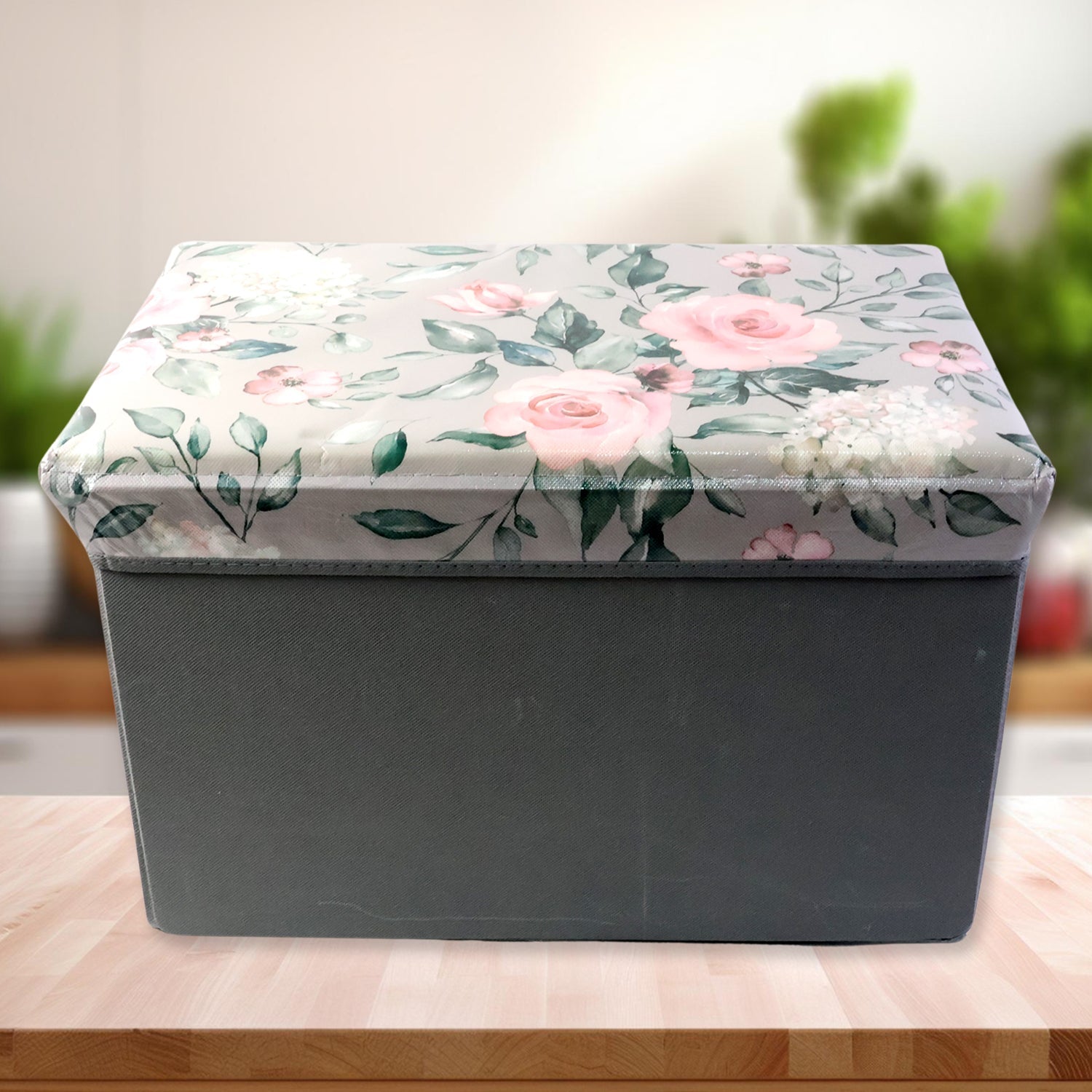 Premium Foldable Storage Box with Floral Lid (1 Pc)