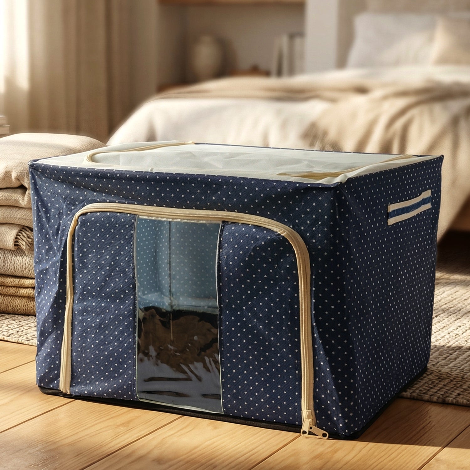 Collapsible fabric storage container for home