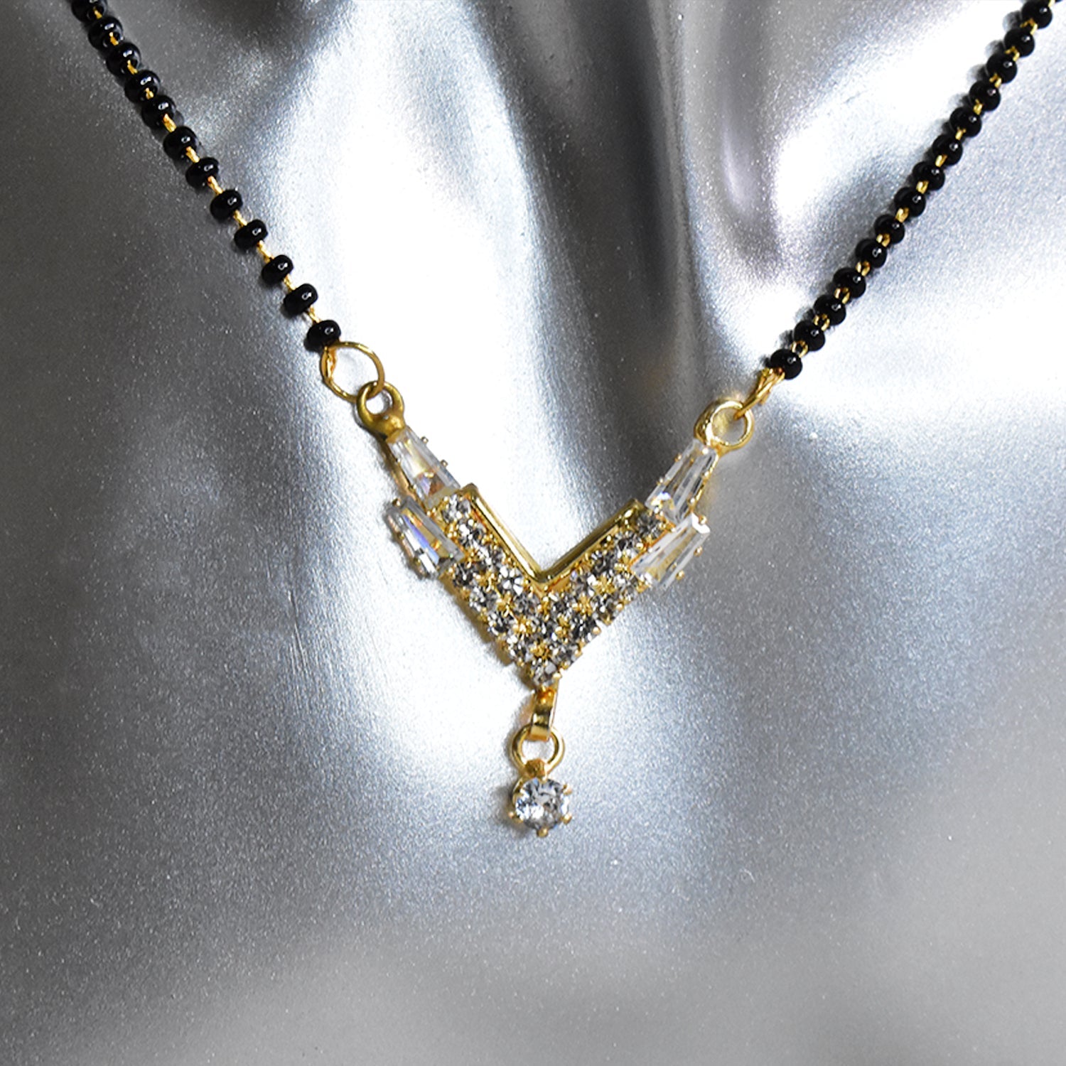 Floral Mangalsutra Necklace for Women (Double Strand, Black & Gold)