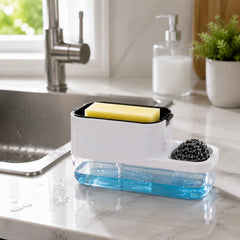 Hand pressing pump of 2-in-1 Dish Soap Dispenser, showing soap dispensing