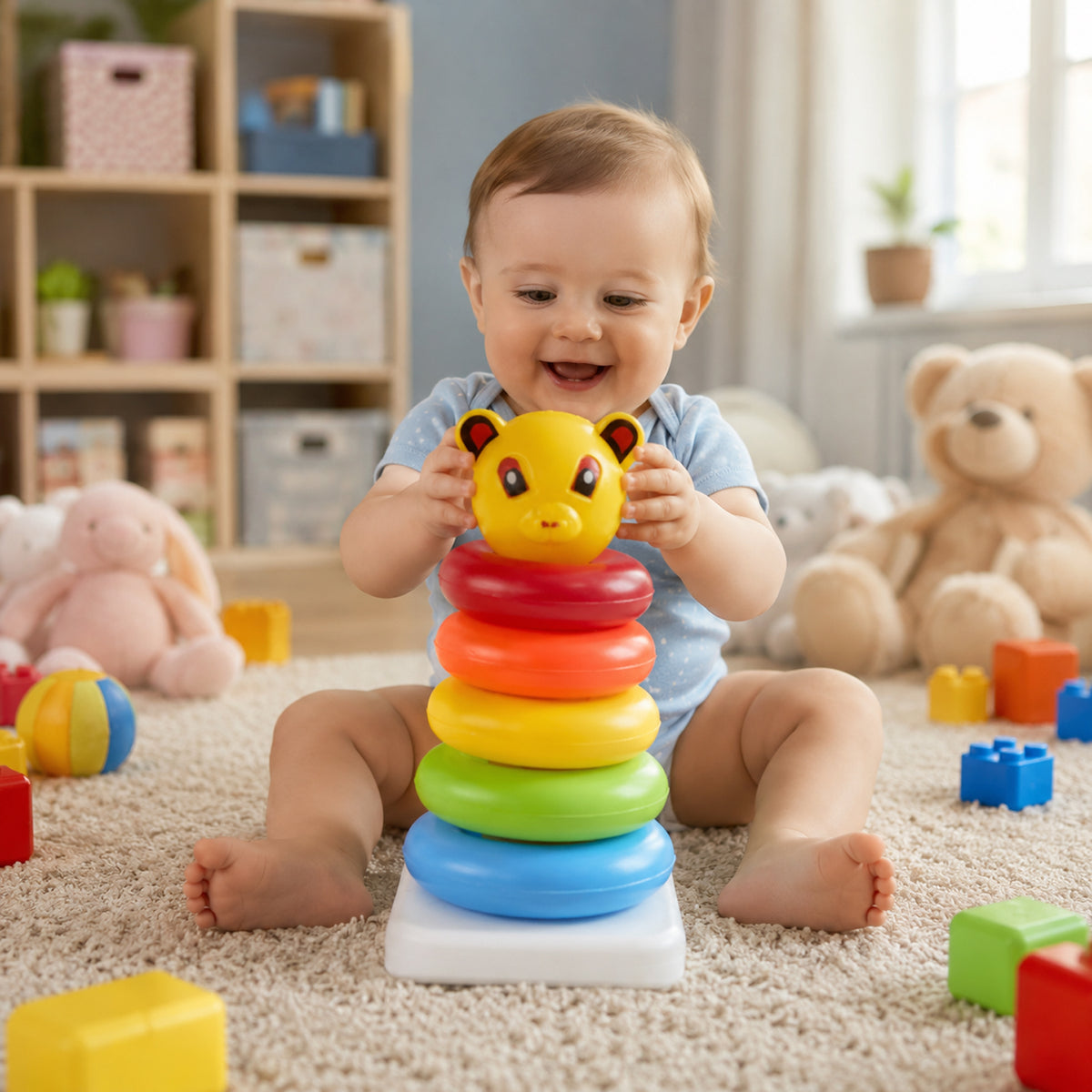 Plastic Baby Kids Teddy Stacking Ring Jumbo Stack Up Educational Toy 5pc