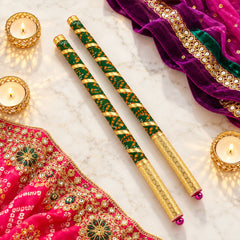 Decorative Wooden Base Dandiya Sticks with Bells for Navratri Garba Dance (2 Pc)