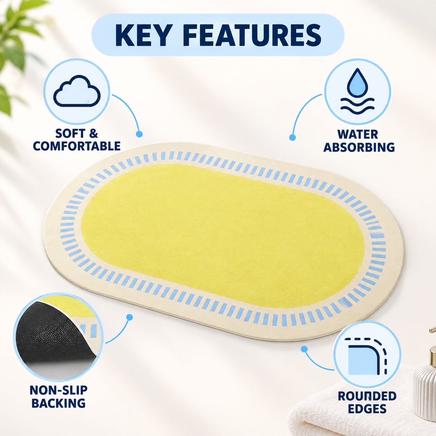 Bright bathroom rug anti slip