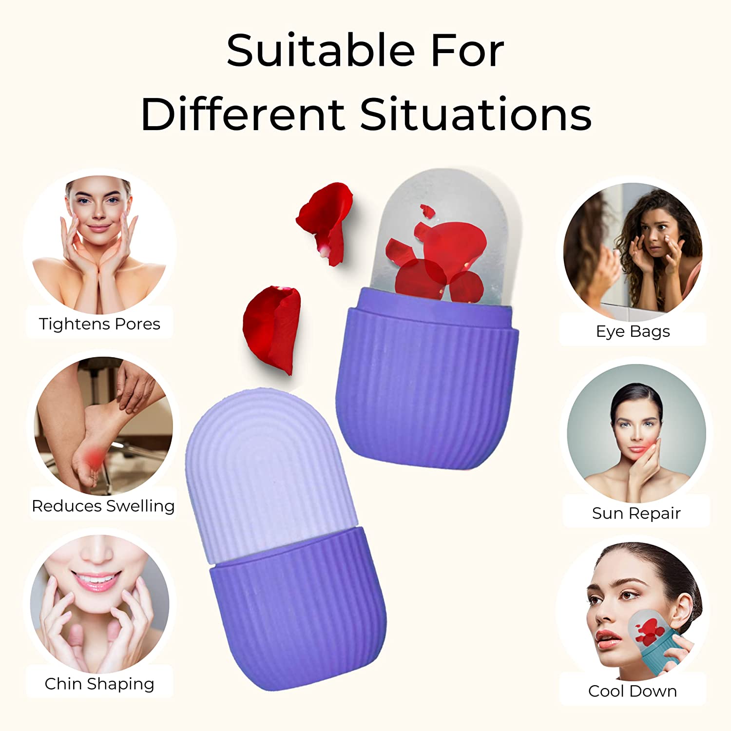Beauty Ice Roller for Face & Eye Massage (Reusable, Purple / Without Box)