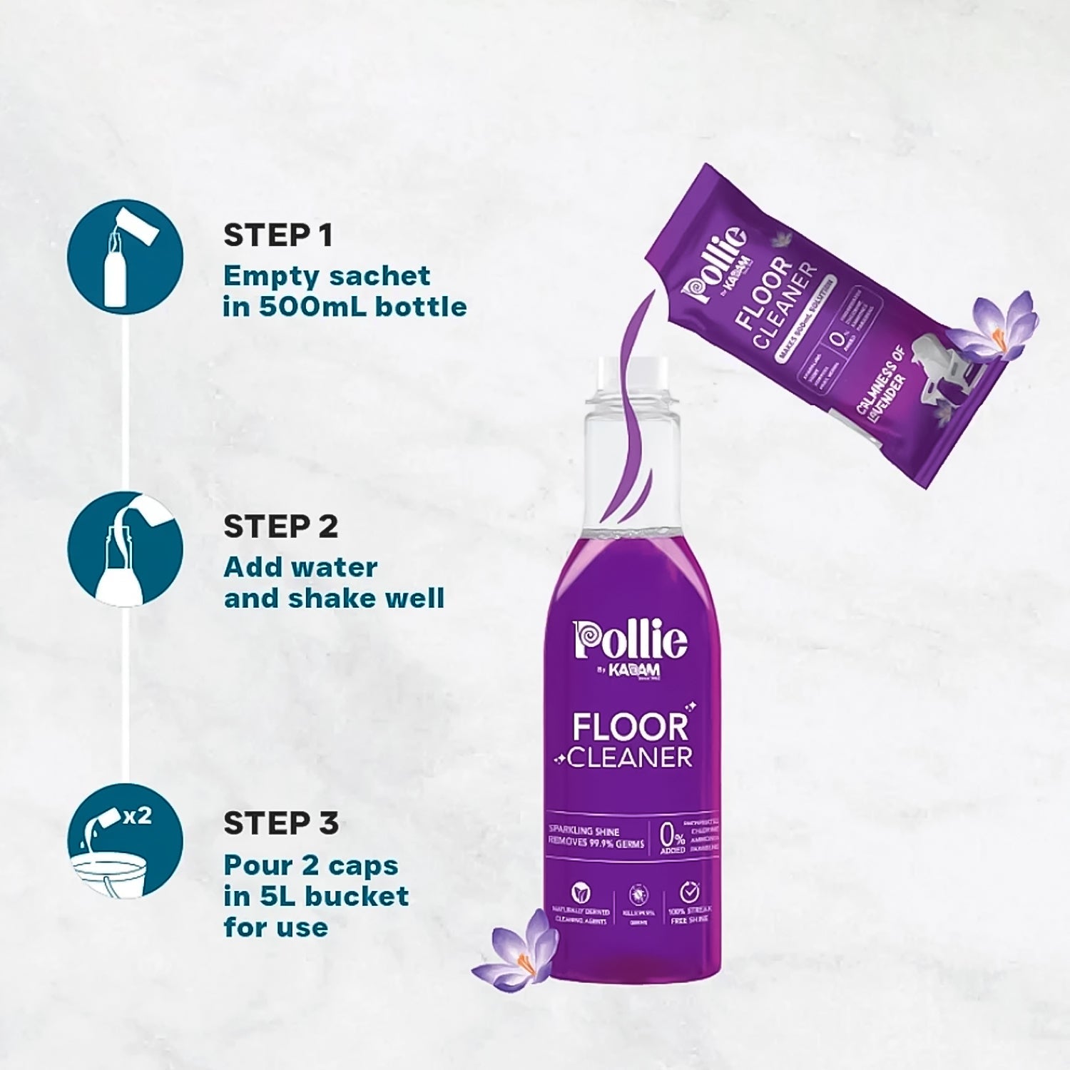 Pollic Kadam Concentrated Floor Cleaner Refill Kit with Reusable Measuring Bottle