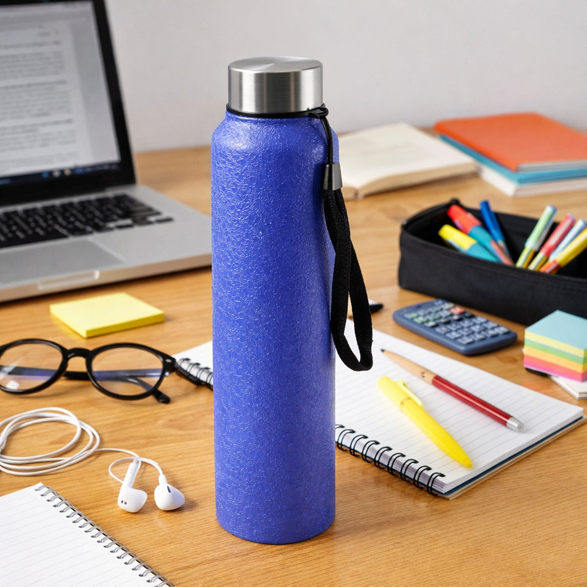 Classic Blue Stainless Steel Water Bottle with Leakproof Screw Cap